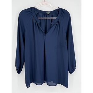 Porophrose Navy Blue‎ 3/4 Sleeve Blouse Top Elegant Career Sz M